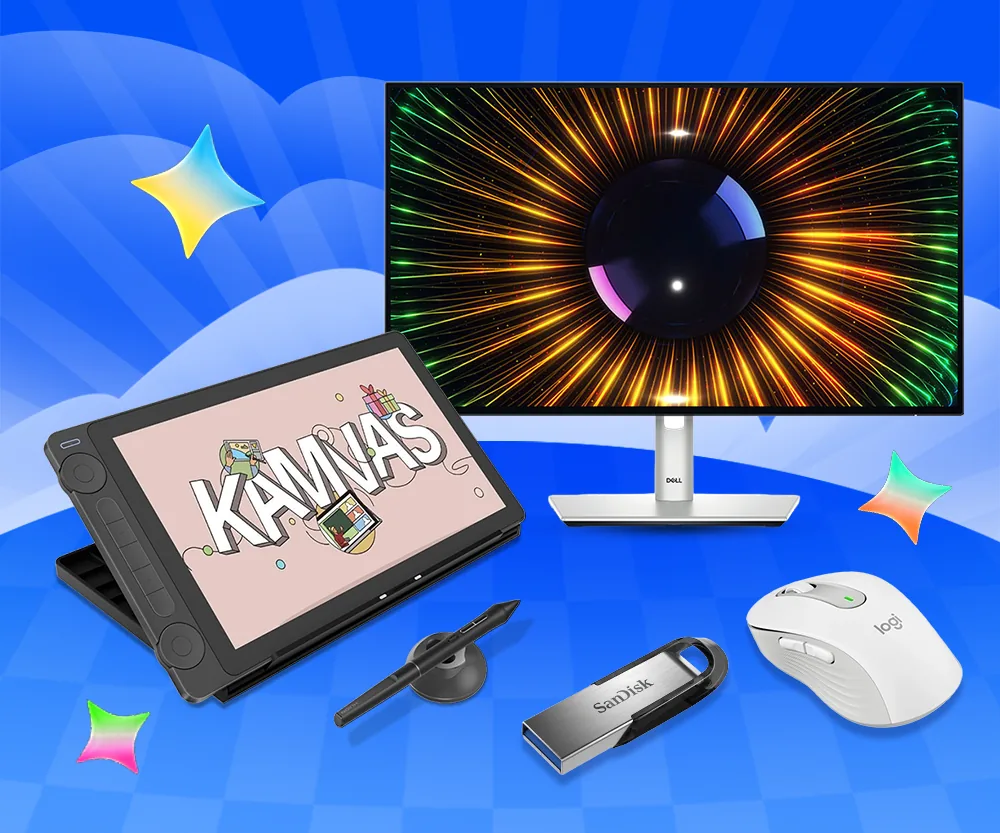 Quà tặng Gear tháng này: màn hình Dell UltraSharp, bảng vẽ màn hình Huion Kamvas 13, chuột Logitech và USB SanDisk