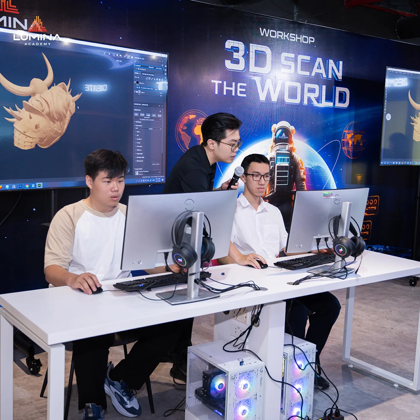 Học viên thực hành phần mềm 3D trong buổi học thử tại Lumina
