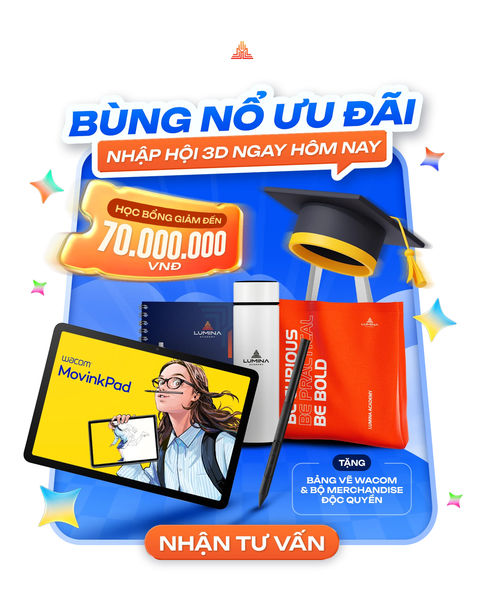 Lumina Academy | Bùng nổ ưu đãi — Học bổng giảm đến 70 triệu, tặng Wacom Movink + bộ merchandise